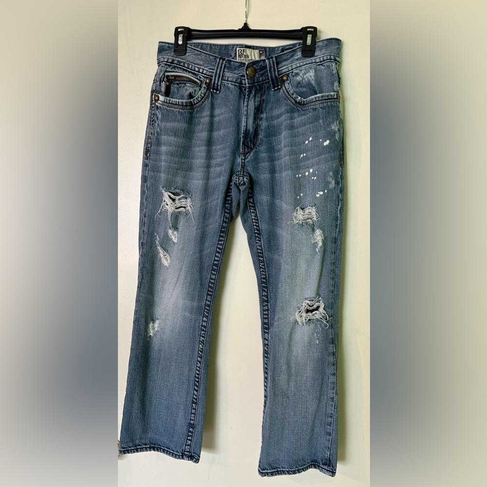 Men's Express Re Rock Low Rise/Boot Cut Holey Jeans Size 32x30.